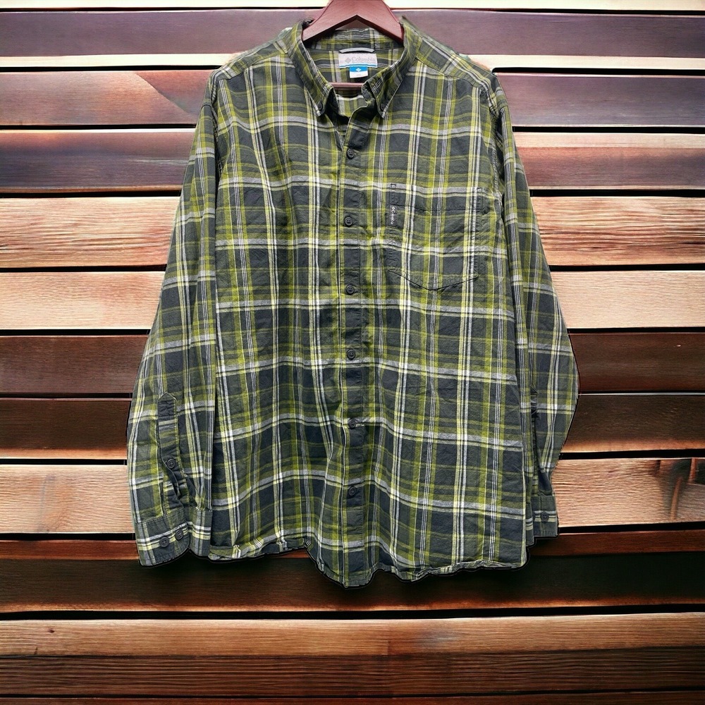 Columbia Men's 2XL Green‎ Plaid Button Down Long Sleeve Shirt